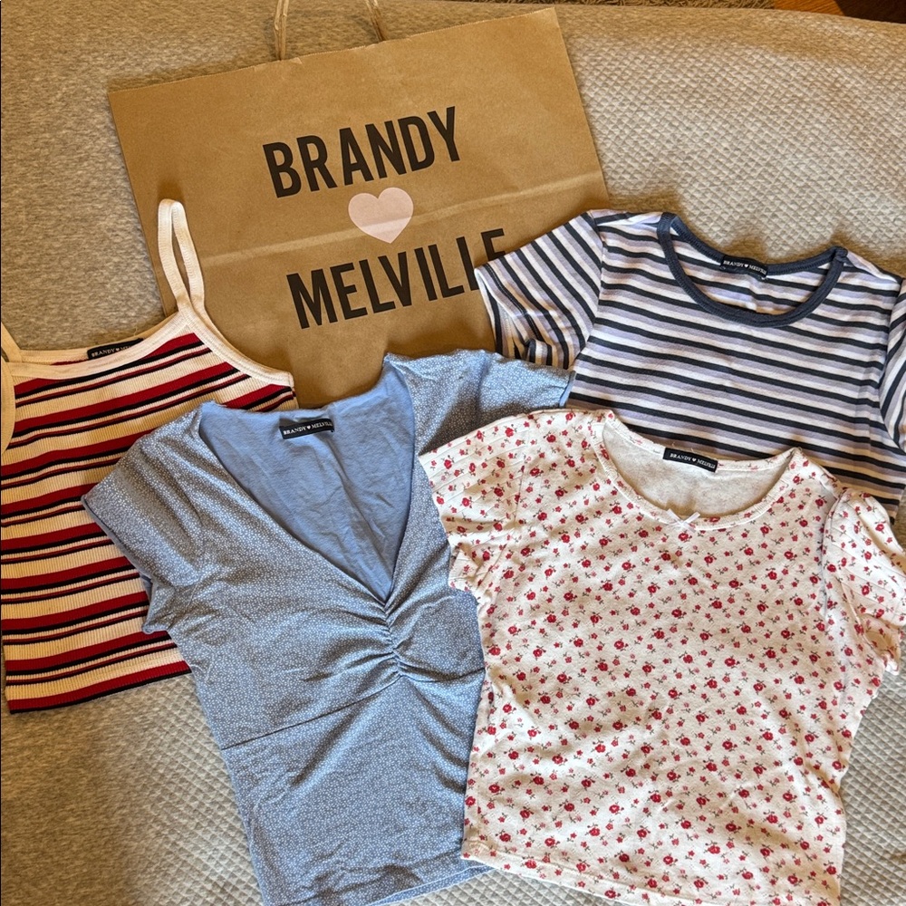 Brandy Melville  Blue, Red, and White Patterned Tops Collection